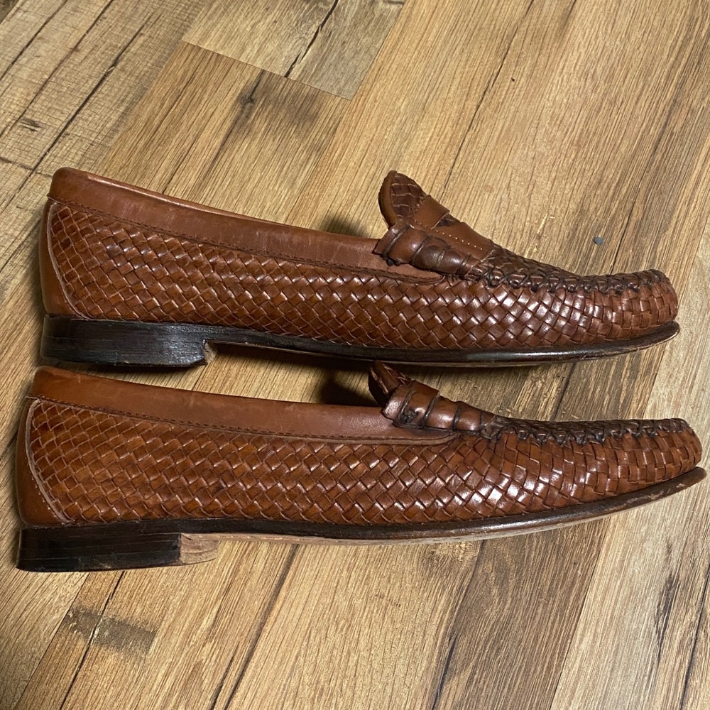 Allen Edmonds Mens Woven Leather Penny Loafers Brown Size 8.5B Made in USA 81067 - Picture 4 of 8